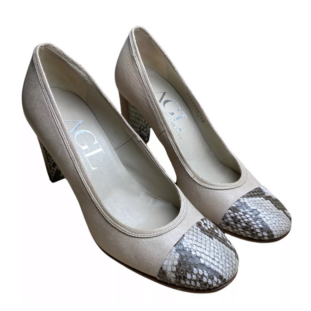 AGL Captoe Snakeskin Leather Heels Shoes EU 42 US 12 Made in Italy.